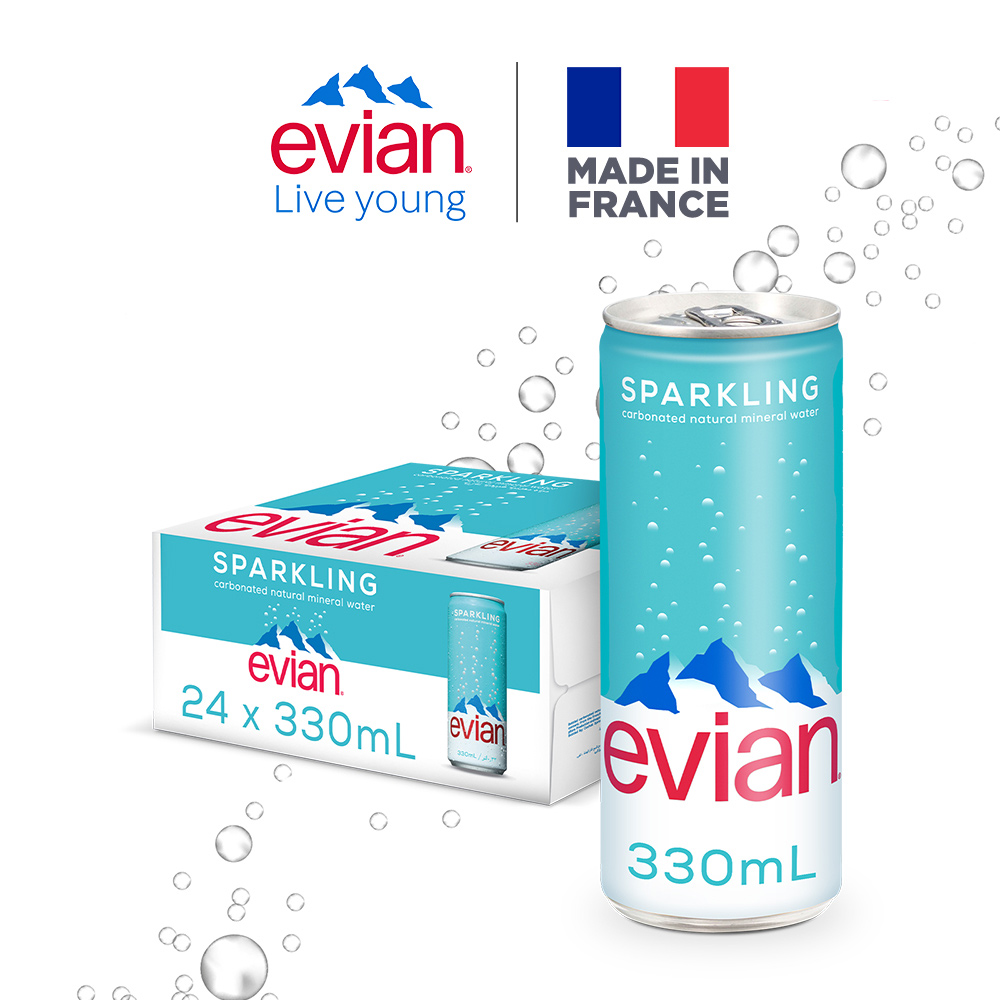 【evian 依雲 原廠總代理直營】氣泡礦泉水330mlx24入/箱(鋁罐)◉90C004